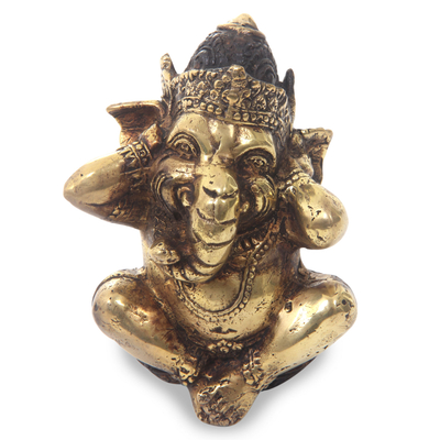 Hindu Art Ganesha Antiqued Bronze Statuette Crafted in Bali