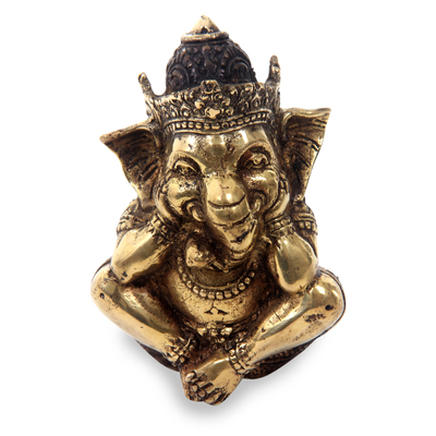 Hindu Art Ganesha Antiqued Bronze Statuette Crafted in Bali