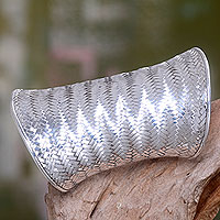 Sterling silver cuff bracelet, 'Wide Tropical Lattice' - Wide Handwoven Sterling Silver Cuff Bracelet