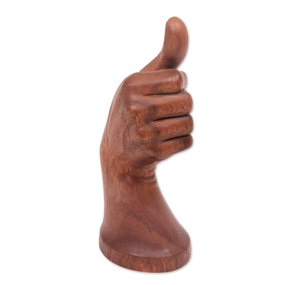 Wood sculpture, 'Thumb's Up' - Hand Wood Sculpture Artisan Crafted in Bali
