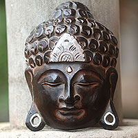 Wood wall sculpture, Silver Buddha Serenity