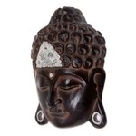 Wood wall sculpture, 'Silver Buddha Serenity' - Hand Crafted Wall Sculpture Buddhism Art from Bali