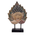 Wood sculpture, 'Buddha Leaf' - Hand Carved Buddha in Pipal Leaf Wood Sculpture with Stand