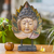 Wood sculpture, 'Buddha Leaf' - Hand Carved Buddha in Pipal Leaf Wood Sculpture with Stand (image 2c) thumbail