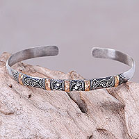 Gold accent cuff bracelet, 'Eden in Bali' - Gold Accent Balinese Handcrafted Silver Cuff Bracelet
