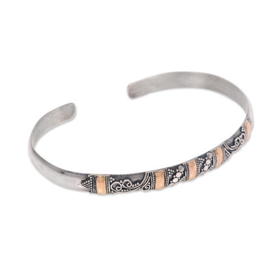 Gold accent cuff bracelet, 'Eden in Bali' - Gold Accent Balinese Handcrafted Silver Cuff Bracelet