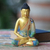 Wood sculpture, 'Buddha in Deep Meditation' - Gilded Balinese Wood Buddha Sculpture Painted by Hand thumbail