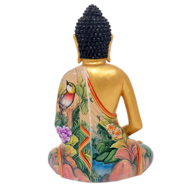 Holzskulptur - Vergoldete Buddha-Skulptur aus balinesischem Holz, handbemalt