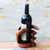 Wood wine bottle holder, 'Hold Me' - Balinese Signed Hand Carved Wood Wine Bottle Holder (image 2) thumbail