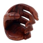 Wood wine bottle holder, 'Hold Me' - Balinese Signed Hand Carved Wood Wine Bottle Holder