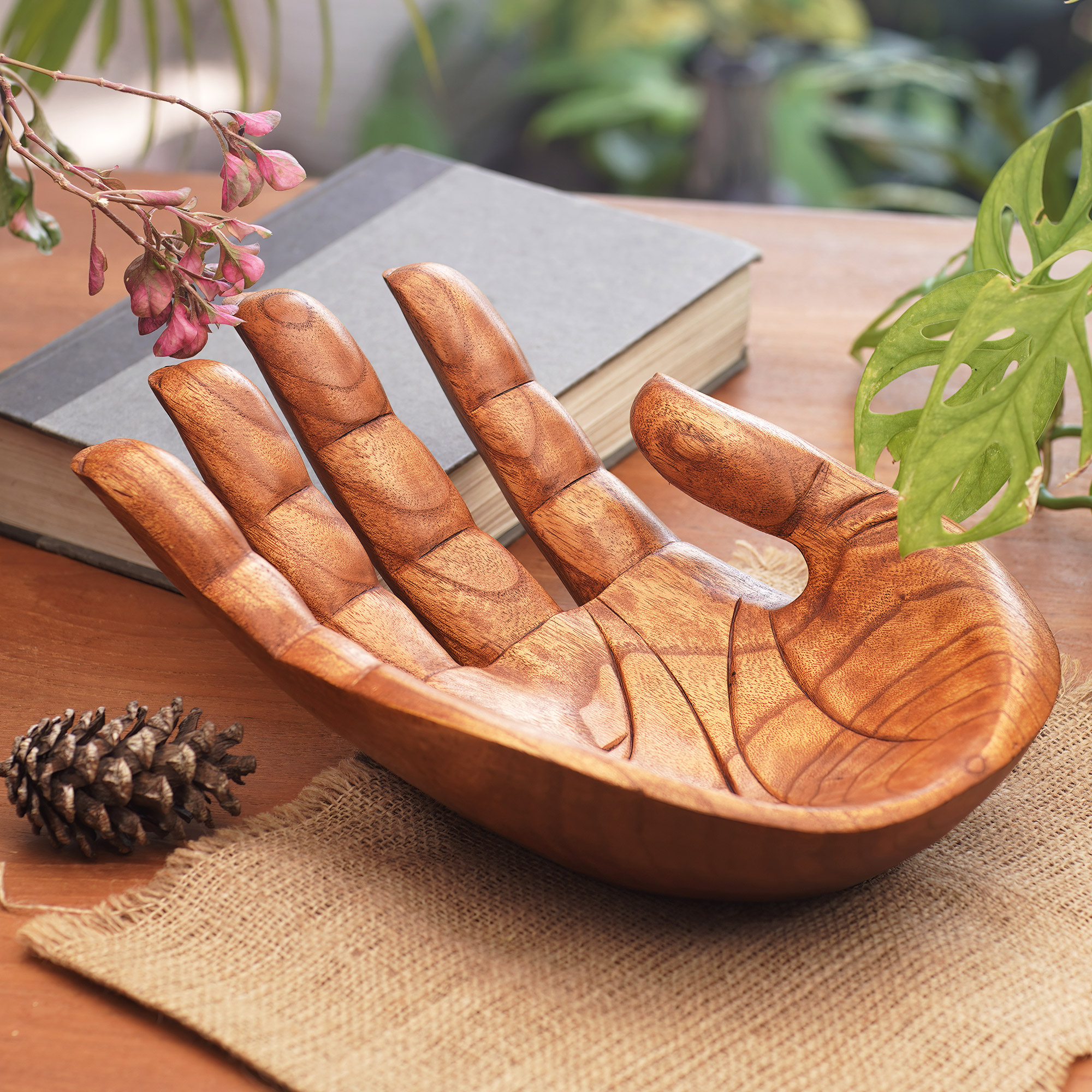 Signed Handcarved Wood Hand Sculpture from Bali - Praise and