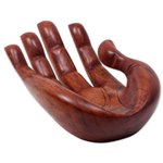 Wood hand sculpture, 'Praise and Gratitude' - Signed Handcarved Wood Hand Sculpture from Bali