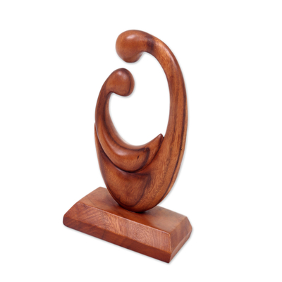 Wood sculpture, 'Mother's Compassion' - Signed Hand Carved Mother and Child Wood Sculpture from Bali