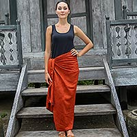 Cotton blend sarong, 'Orange Coffee Bean' - Deep Orange Dot Print Cotton and Rayon Blend Sarong