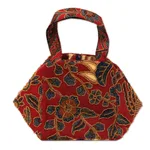 Beaded cotton batik handbag, 'Red Peacock' - Beaded Red Handbag with Hand Stamped Batik from Bali
