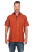 Men's cotton shirt, 'Rambutan' - Men's Orange Cotton Short Sleeve Shirt with Hidden Buttons (image 2a) thumbail