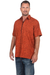 Men's cotton shirt, 'Rambutan' - Men's Orange Cotton Short Sleeve Shirt with Hidden Buttons (image 2b) thumbail
