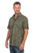 Men's cotton batik shirt, 'Green Coffee' - Men's Moss Green Cotton Batik Shirt with Short Sleeves (image 2c) thumbail