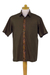 Men's cotton batik shirt, 'Olive Reserve' - Men's Olive Brown Cotton Batik Short Sleeve Button Shirt (image 2a) thumbail