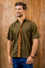Men's cotton batik shirt, 'Olive Reserve' - Men's Olive Brown Cotton Batik Short Sleeve Button Shirt (image 2b) thumbail