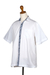 Men's cotton batik shirt, 'Blue Waves' - Hand Stamped Batik Accents on White Cotton Shirt For Men