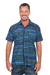 Men's cotton batik shirt, 'Oceanic Voyager' - Men's Blue Cotton Button Down Shirt with Hand Stamped Batik (image 2a) thumbail