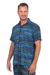 Men's cotton batik shirt, 'Oceanic Voyager' - Men's Blue Cotton Button Down Shirt with Hand Stamped Batik (image 2c) thumbail