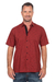 Baumwollhemd für Herren - Handgestempeltes handgestempeltes Crimson-Kurzarmhemd aus reiner Baumwolle für Herren