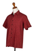 Men's cotton shirt, 'Crimson Dragonfly' - Men's Crimson Hand Stamped All Cotton Short Sleeved Shirt