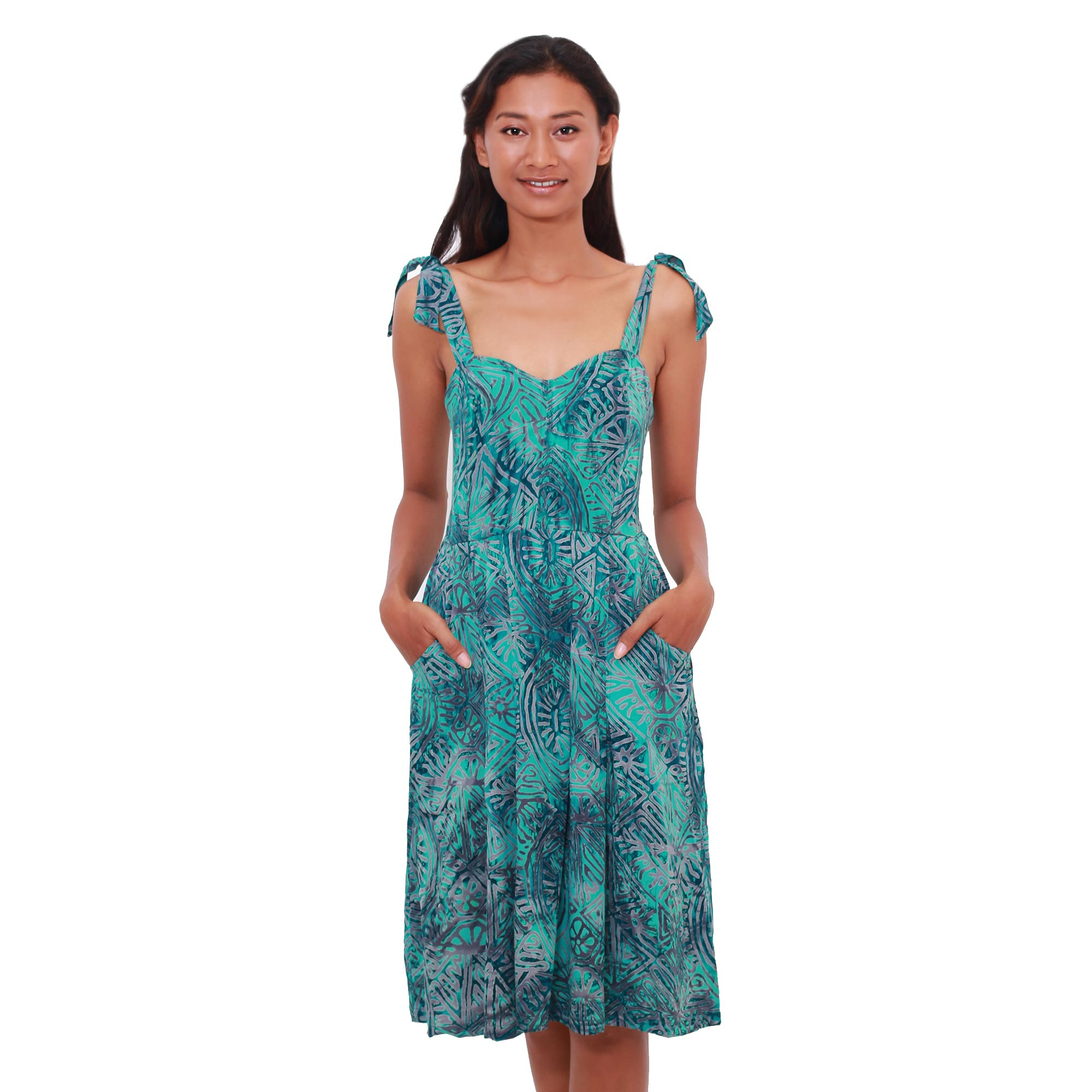 UNICEF Market | Elastic Back Turquoise Rayon Batik Sundress from Bali ...
