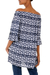 Rayon tunic, 'Candidasa Blue' - Elastic Neck Blue and White Tunic with Bell Sleeves (image 2b) thumbail