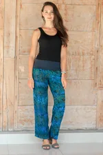 Rayon batik pants, 'Kenanga' - Hand Printed Floral Batik Rayon Pants from Bali