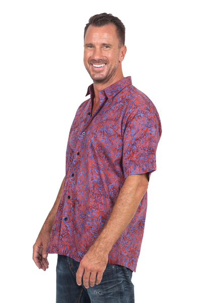 Camisa batik de algodón para hombre - Camisa batik de algodón morado y magenta para hombre de Bali
