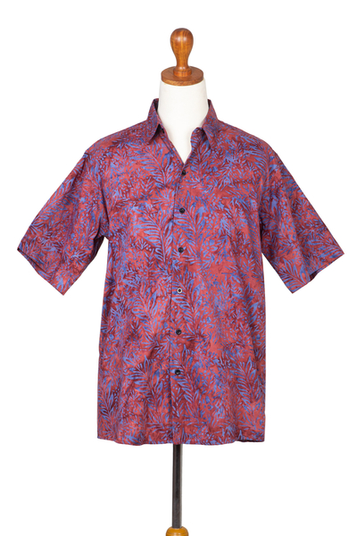 Purple and Magenta Cotton Batik Shirt for Men from Bali - Purple Jungle ...