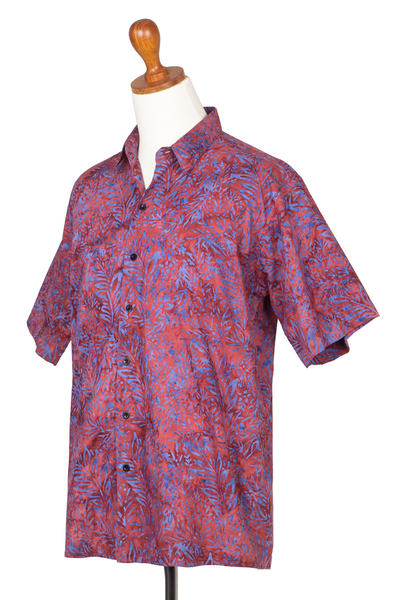 Men's cotton batik shirt, 'Purple Jungle' - Purple and Magenta Cotton Batik Shirt for Men from Bali