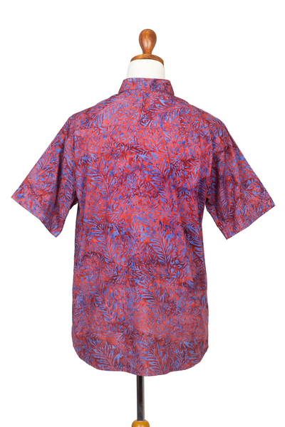 Men's cotton batik shirt, 'Purple Jungle' - Purple and Magenta Cotton Batik Shirt for Men from Bali