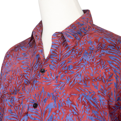 Camisa batik de algodón para hombre - Camisa batik de algodón morado y magenta para hombre de Bali