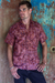 Men's cotton batik shirt, 'Light and Shadow' - Fair Trade Men's Cotton Batik Shirt in Reds from Bali thumbail
