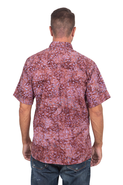 Fair Trade Men's Cotton Batik Shirt in Reds from Bali - Light and 