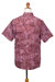 Camisa batik de algodón para hombre - Camisa batik de algodón de comercio justo para hombre en rojo de Bali