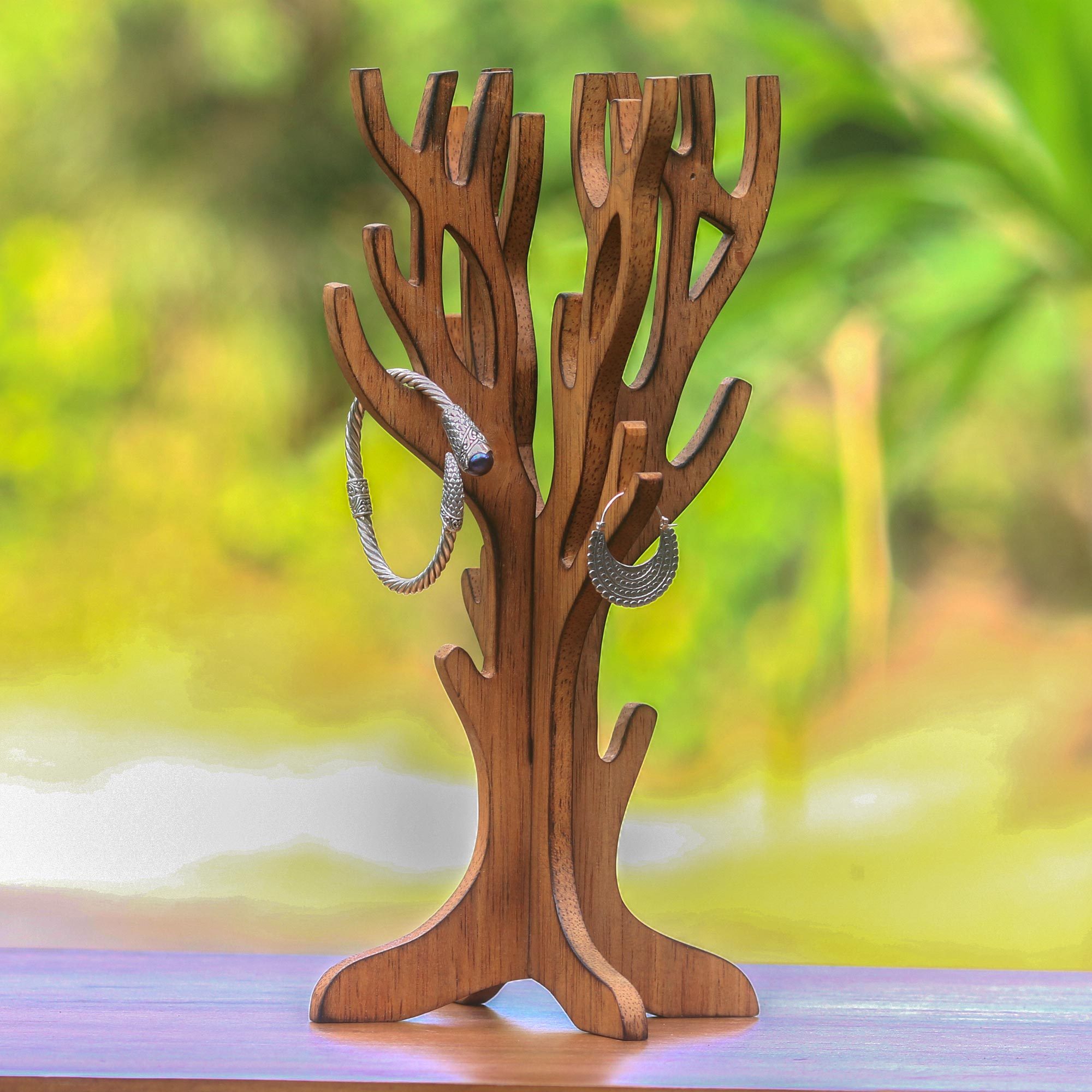 Handcrafted Wooden Tree Style Jewelry Display Stand Of Life