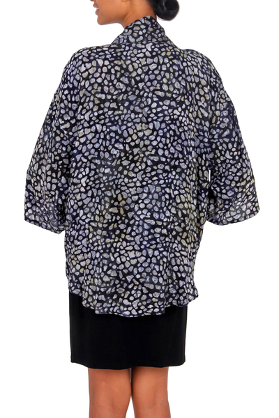Rayon kimono jacket, 'Borneo Slate' - Women's Black and Grey Batik Print Rayon Jacket