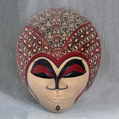 Handpainted Javanese Wood Batik Mask from Indonesia - Gadis Desa | NOVICA