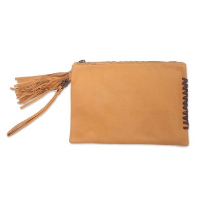 Balinese Handcrafted Light Brown Leather Wristlet Purse