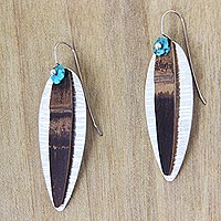 Turquoise and bamboo dangle earrings, 'Bamboo Island' - Drop Earrings Crafted from Silver Turquoise and Bamboo