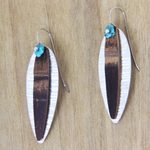 Turquoise and bamboo dangle earrings, 'Bamboo Island' - Drop Earrings Crafted from Silver Turquoise and Bamboo