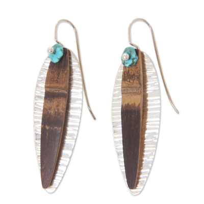Drop Earrings Crafted from Silver Turquoise and Bamboo