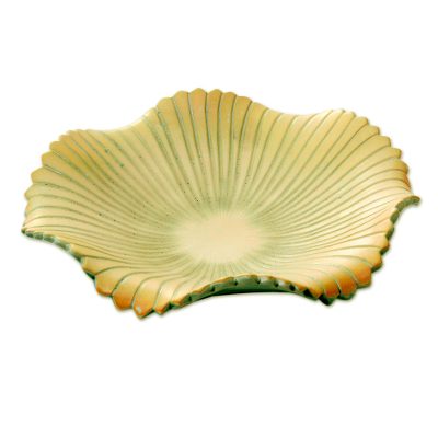 Ceramic fruit bowl, 'Hibiscus Flower' - Handmade Ceramic Bowl in Shape of Hibiscus Flower