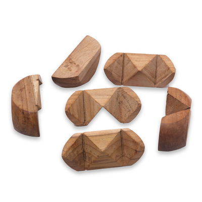 Rompecabezas de madera - Rompecabezas redondo de madera de teca hecho a mano en Indonesia