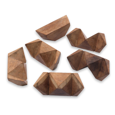 rompecabezas de madera - Bola de rompecabezas redonda de comercio justo en madera de teca tallada a mano